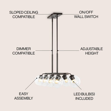 Julian 33.5" Farmhouse Bohemian Iron/Glass Linear LED Pendant - JONATHAN Y